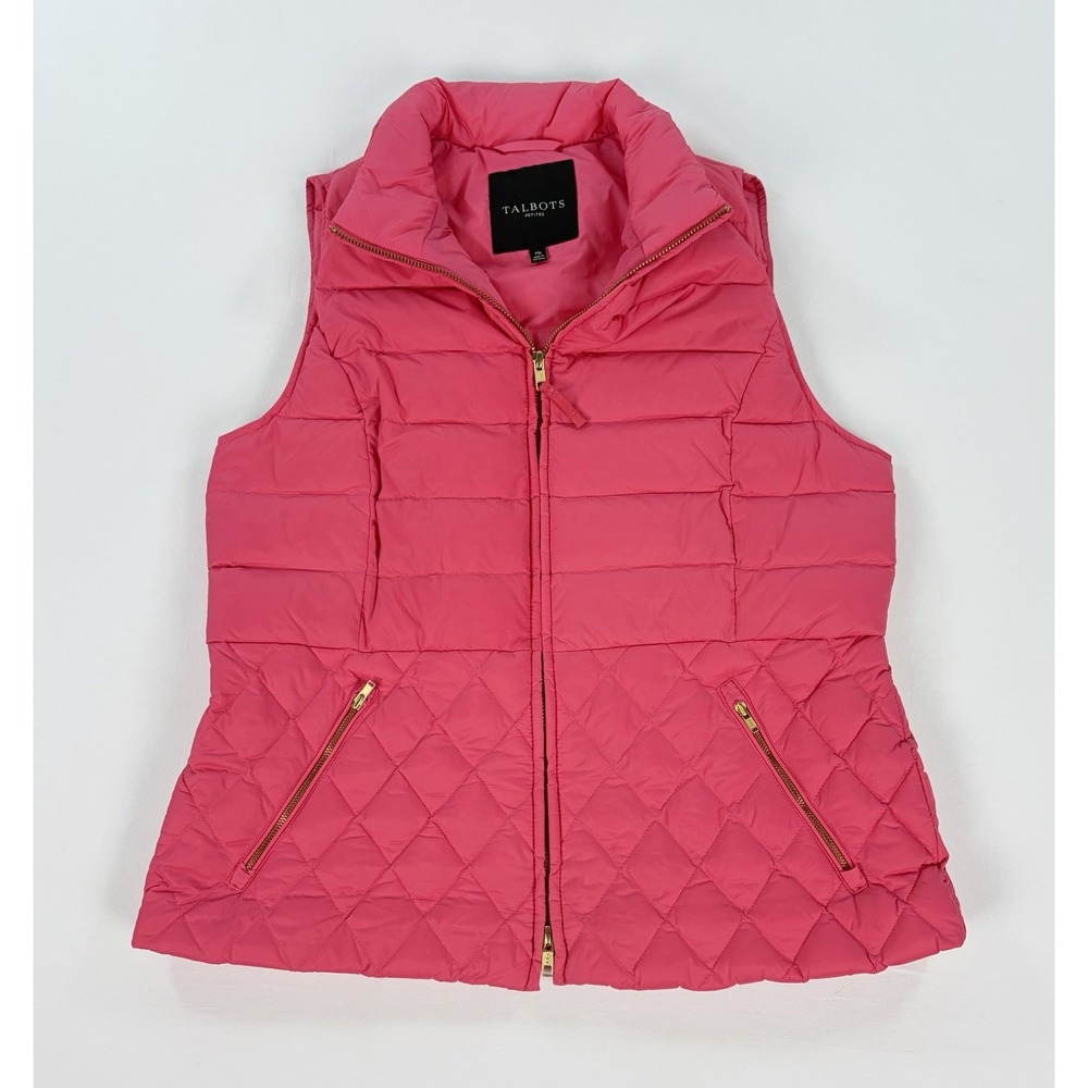 Talbots Petites Down Puffer Vest Women's MP PM Pink Full Zip Quilted Outerwear